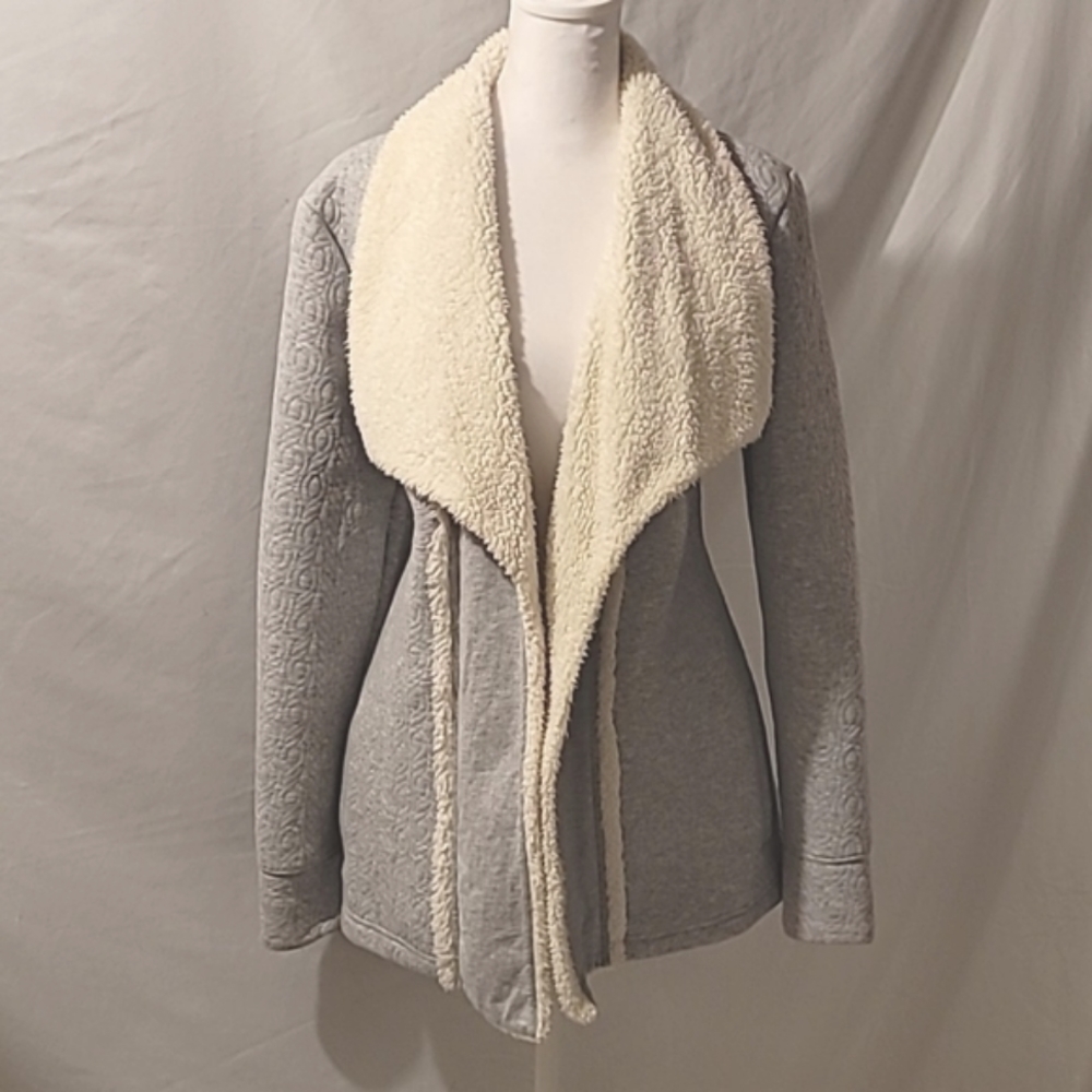 LL BEAN GRAY QUILTED JACKET WITH SHERPA LIKE TRIM